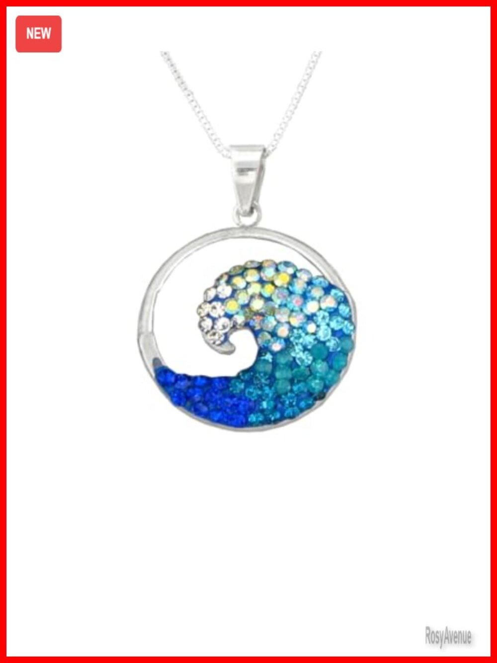 Wave Pendant Necklace 925 Sterling Silver Crystal Handmade